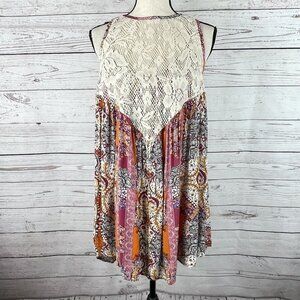 Free People XS floral X-Small Boho Trapeze Tunic Top Floral Sleeveless Lace m s